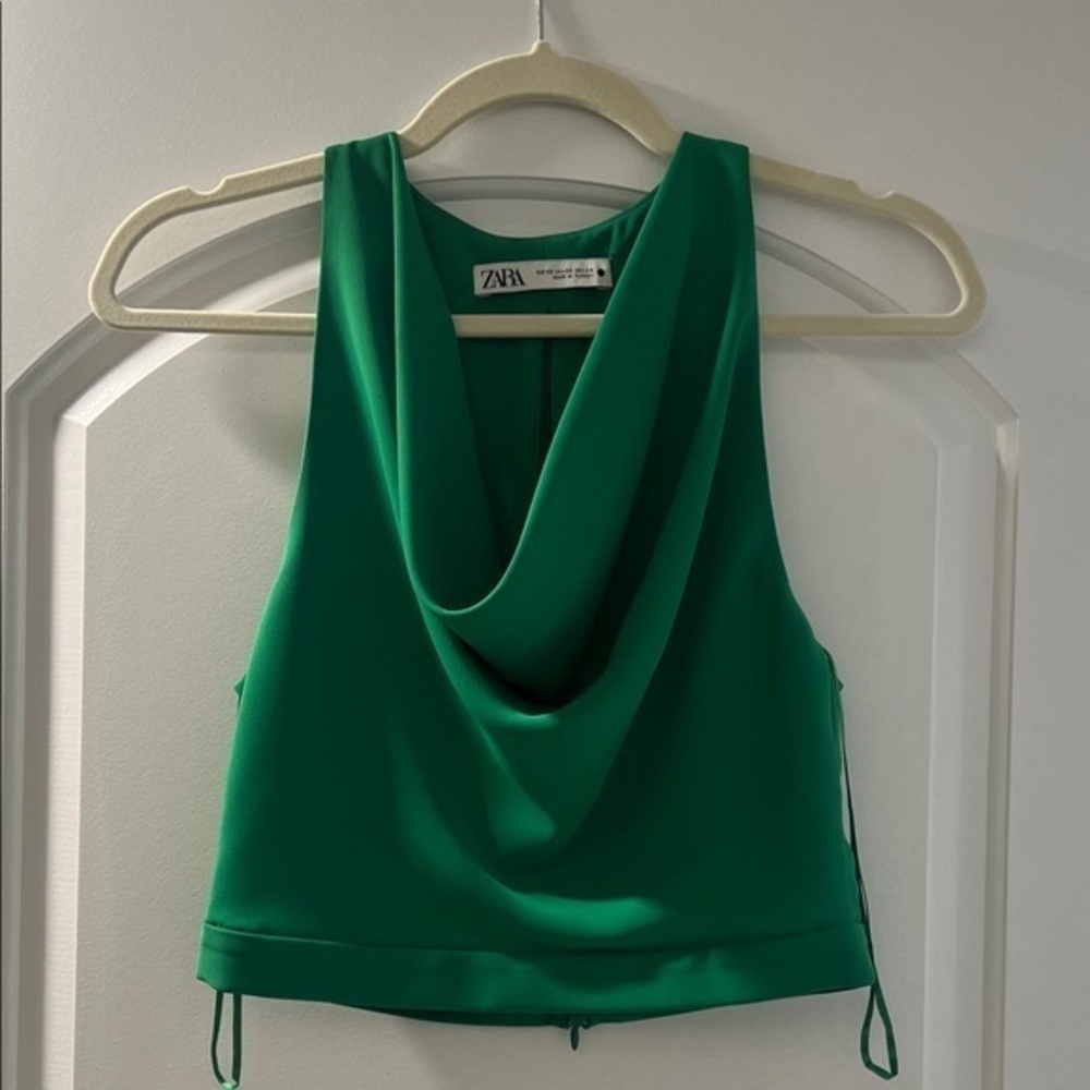 NWOT Zara Emerald Green Drape Top Size XS